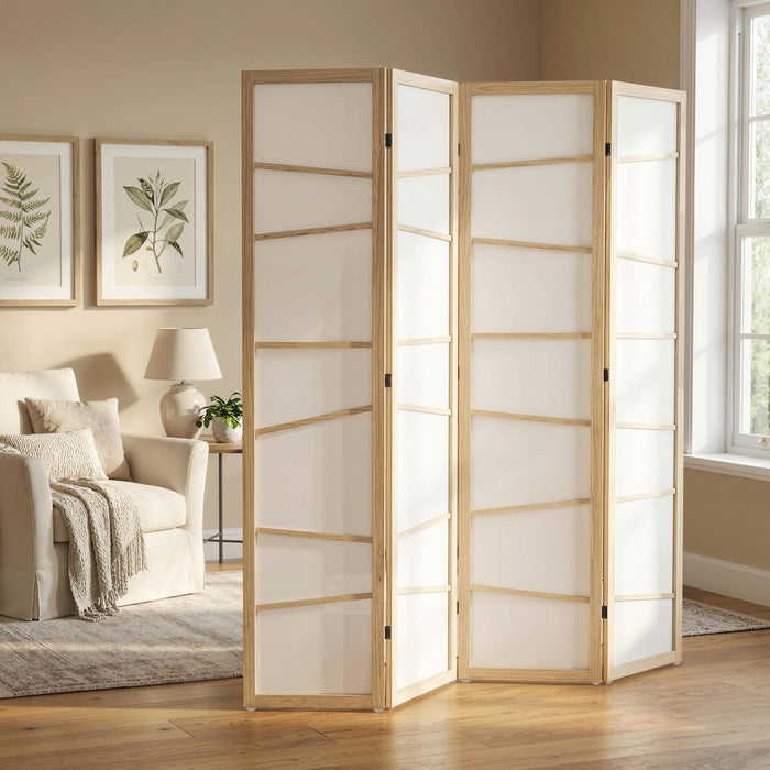 HOMCOM Paravent Pliable, Ecran de Confidentialite a 4 Panneaux, Bois Naturel