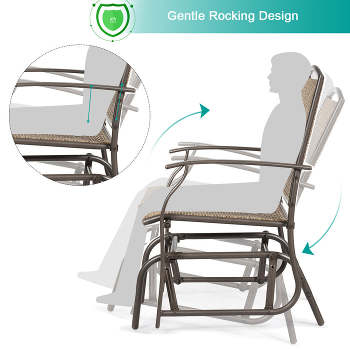 Costway Ensemble mobilier bistro de patio 3PCS chaise a bascule, table en verre avec trou parasol