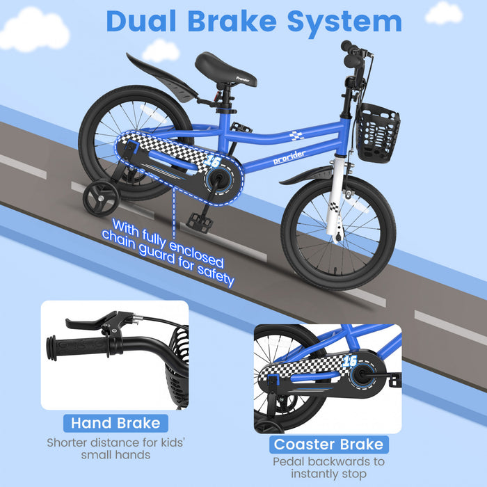 Velo Costway 16\" Pour Enfants Avec Roues D'entrainement Amovibles Et Panier Pour 4-7 Ans Bleu