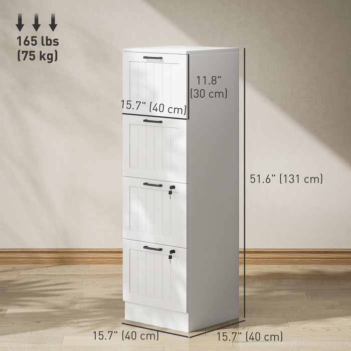 HOMCOM Classeur a 4 tiroirs avec serrure pour lettre A4, Blanc