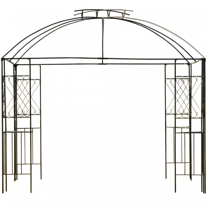 Outsunny 10' X 10' Tonnelle Pavillon Jardin Patio Terrasse Gazebo Exterieur Double Toit Avec Parois Laterales En Maille Amovibles, Etageres, Marron