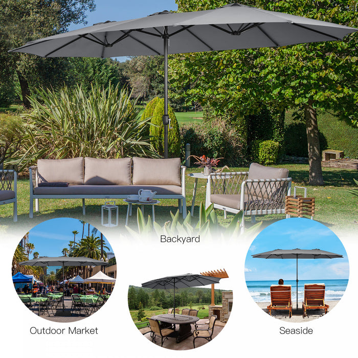 Costway Parasol double face 15FT a manivelle avec base pour marche exterieur Gris