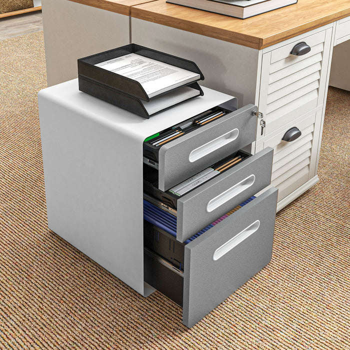 Vinsetto Classeur A 3 Tiroirs, Verrouillable Sur Roues Pour Le Bureau