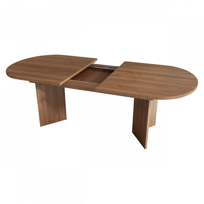 FlexDine Table a Manger Ovale Extensible 63-79 po avec Rallonge Cachee et Base a Double Piedestal, Noyer