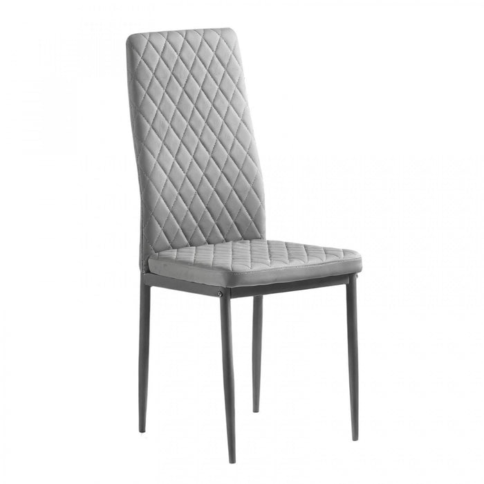 Ensemble de chaises de salle a manger modernes Ava avec motif de grille en diamant (lot de 4), cuir ignifuge et cadre en metal, gris