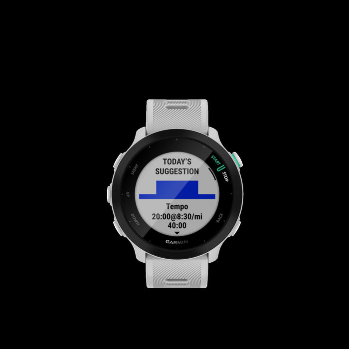 Garmin Forerunner® 55 Montre De Course Gps Intelligente - Suivi Des Sports Et De La Condition Physique, Resistant A L'eau - Blanc