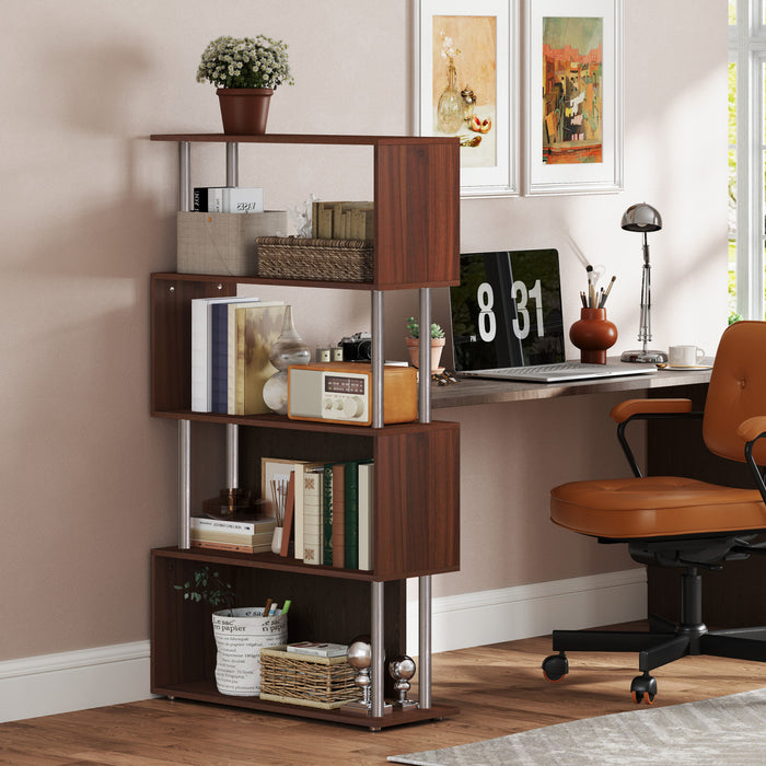 HOMCOM Bibliotheque Etagere de Presentation en Forme Z Noyer