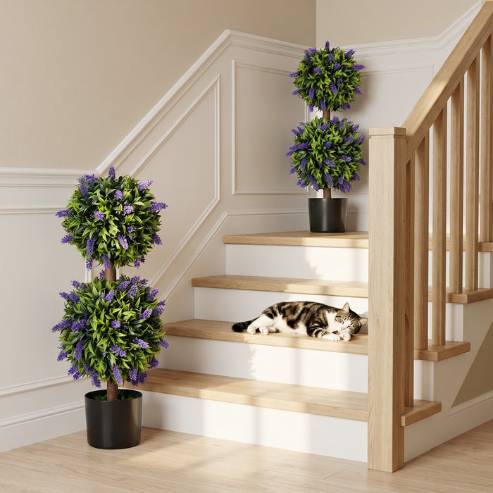 HOMCOM Lot de 2 Plantes Artificielles en Pot Boules avec Fleurs de Lavande,
