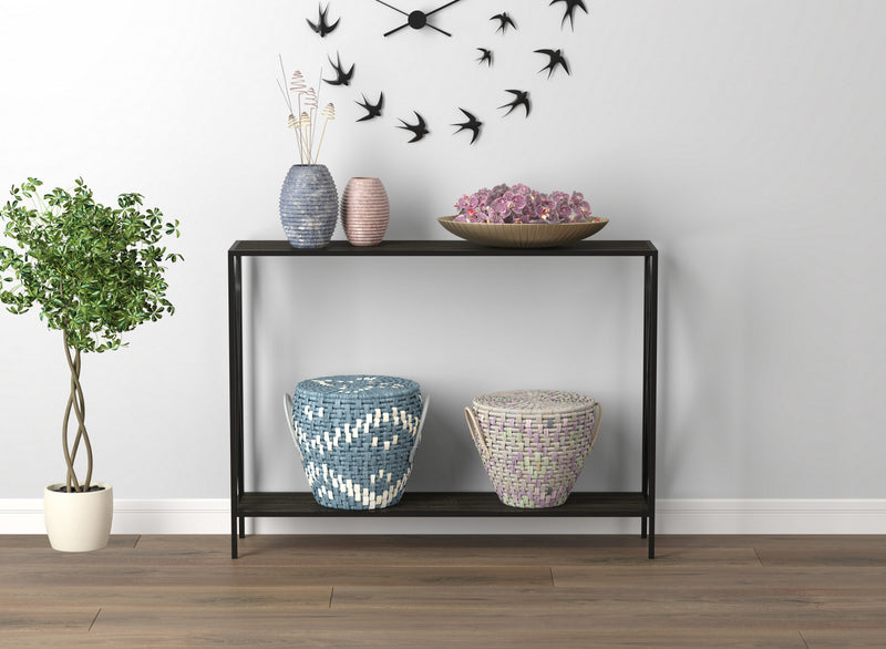 Console de 40 po avec 1 tablette - bois gris foncé et base en métal noir