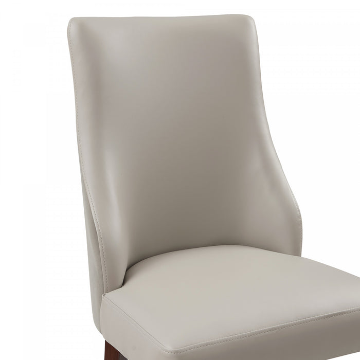 Chaise de salle a manger moderne Connie en bois, cuir vegetalien et velours, gris clair - Lot de 2