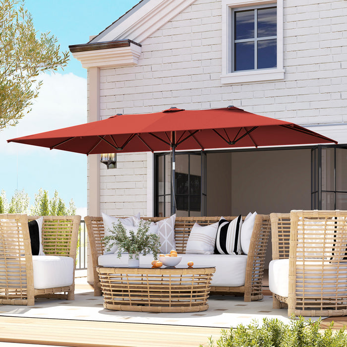 Outsunny Parapluie De Terrasse Double Face Avec Inclinaison, Rouge