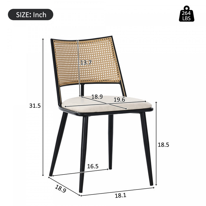Chaises de salle a manger modernes Oliver avec assise rembourree en PU et dossier en rotin PE, lot de 6, noir