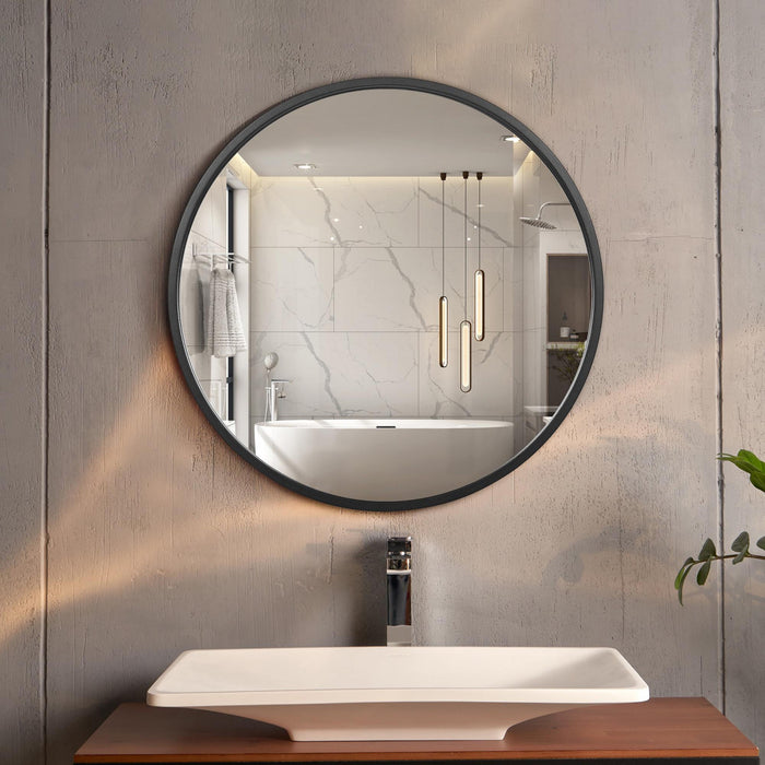 Miroir rond Arcus 24 po x 24 po fabriqué à la main - noir