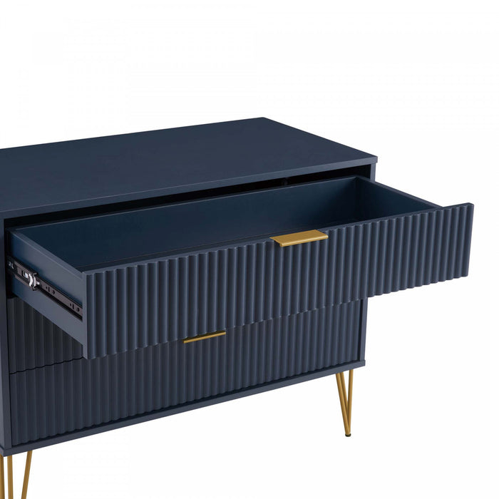 Commode moderne Dumbo 35\" a cannelures en bleu minuit (3 tiroirs)