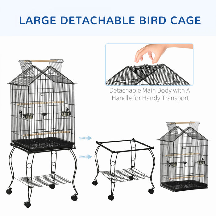 Pawhut Grande Cage A Perroquets En Metal Pour Oiseaux Cage A Perruches Cage A Oiseaux Support Pour Station D'alimentation Avec Roues