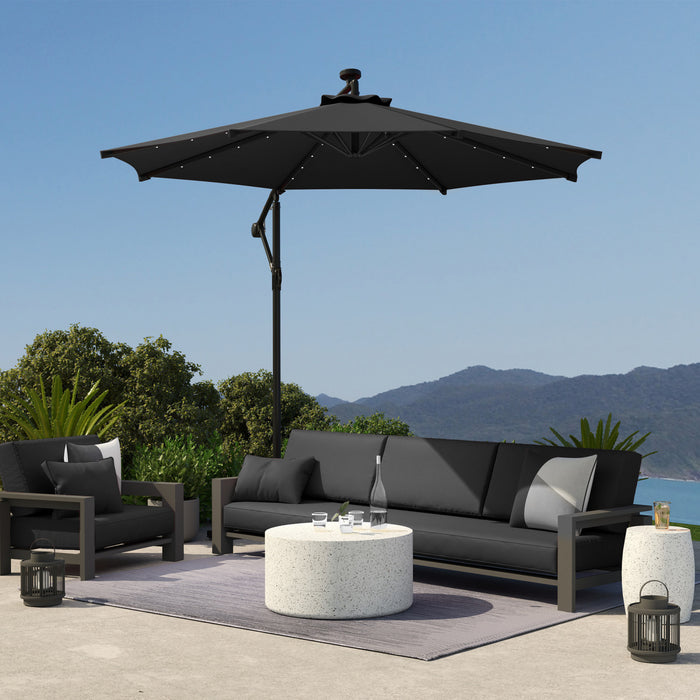 Outsunny Parasol Deporte Exterieur De 10pi Avec Eclairage Solaire, Noir