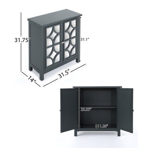 Joyce Armoire A Deux Portes En Bois De Sapin Massif Avec Finition Miroir, Gris Charbon