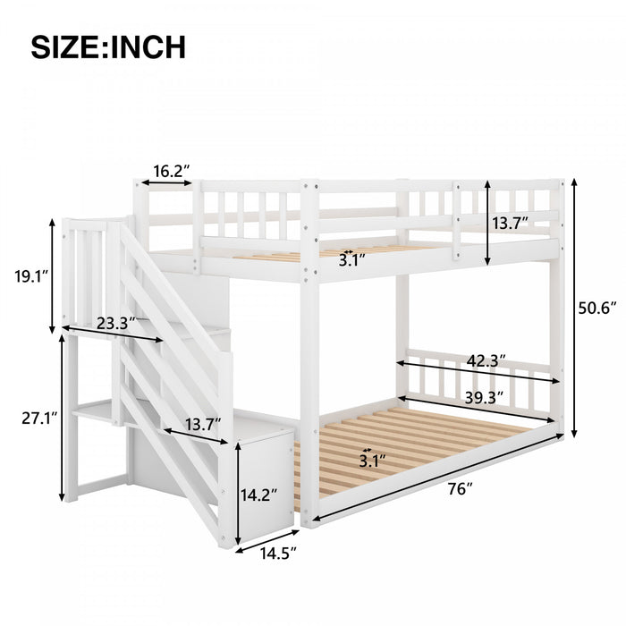 Joanna – Lit Superpose Bas En Bois Massif, Format Simple Avec Echelle De Rangement – Blanc