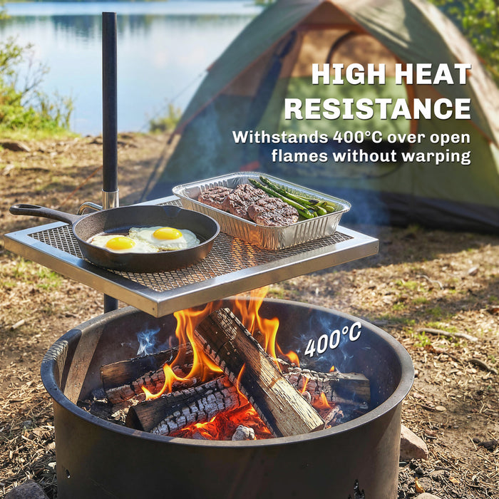 Grill Pivotant Outsunny pour Feu de Camp, Grille de Cuisson Ajustable a 360°