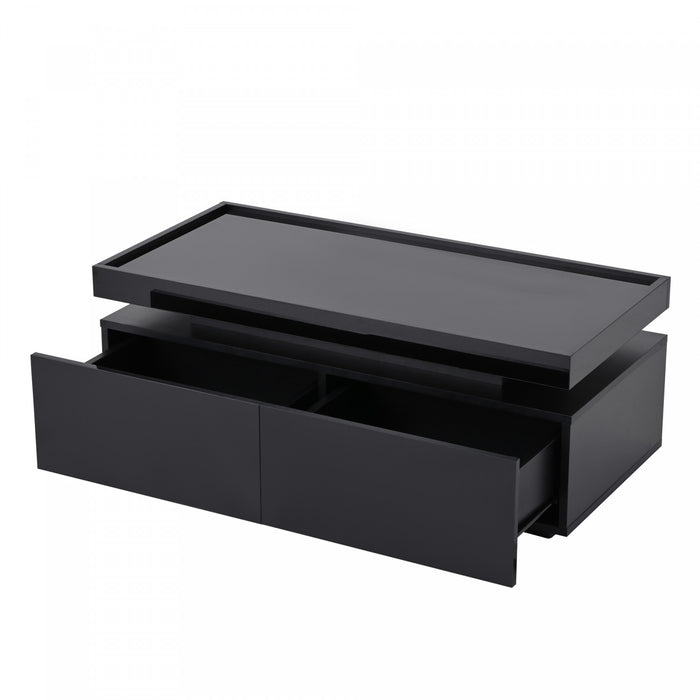 Aiden table basse LED – table basse avec tiroirs de rangement et eclairage controle par application, noir