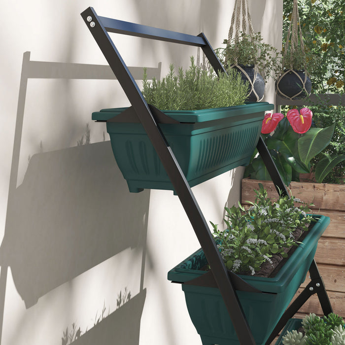 Outsunny Lit De Jardin Sureleve Vertical De 4 Niveaux Avec 4 Boites De Jardiniere, Support De Plante Exterieur Cultivent Le Conteneur Avec Des Trous Qui Fuient Pour Patio De Balcon Exterieur, Vert