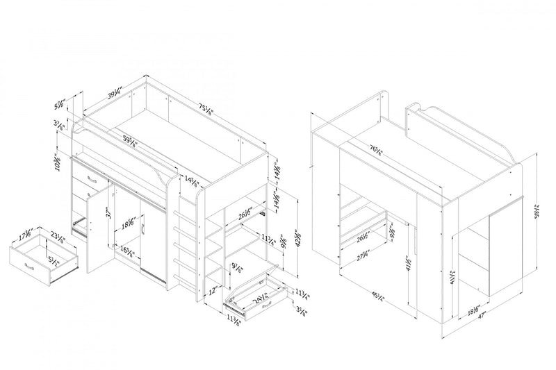 Asten Lit Mezzanine Avec Bureau - Myrtille