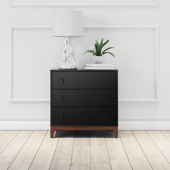 Table de nuit Nordik de Prepac à 3 tiroirs - noire et cerisier