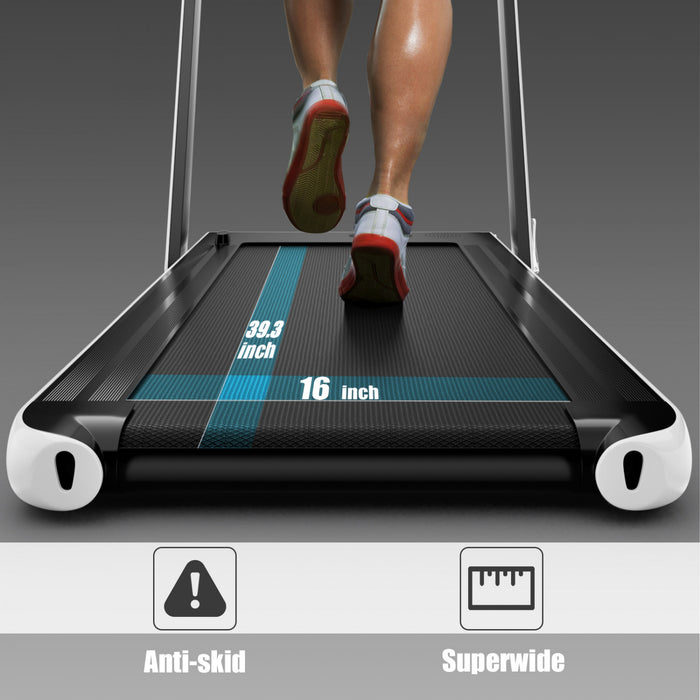 Tapis De Course Pliable 2 En 1 Superfit, Avec Haut-parleur, Telecommande Et Controle Via Application, Moteur 2,25 Hp, 2 Modes : Marche Et Course, Vitesse De 1 A 12 Km/h, Blanc