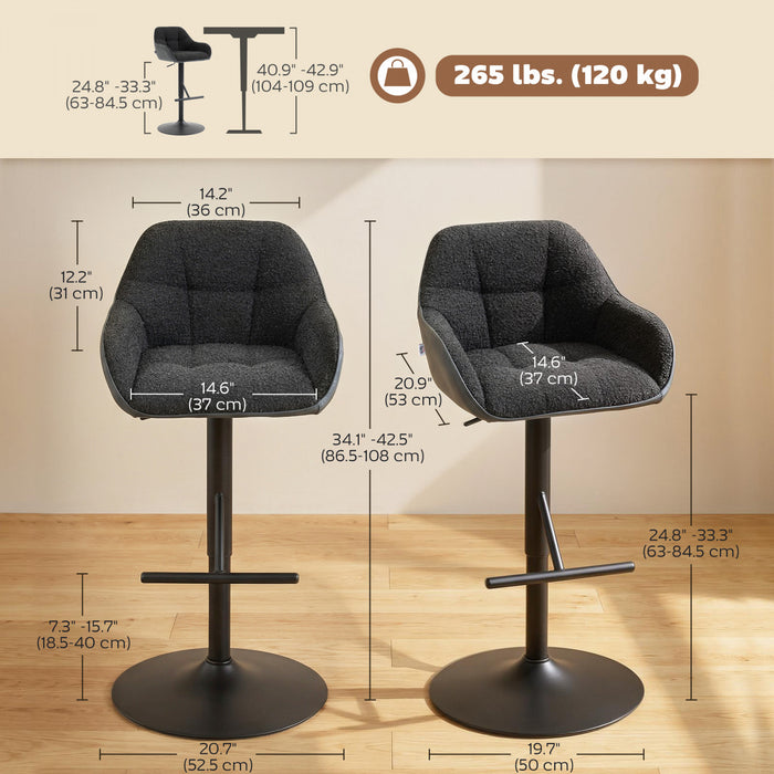 Tabourets de bar HOMCOM, ensemble de 2, reglables pivotants hauteur comptoir