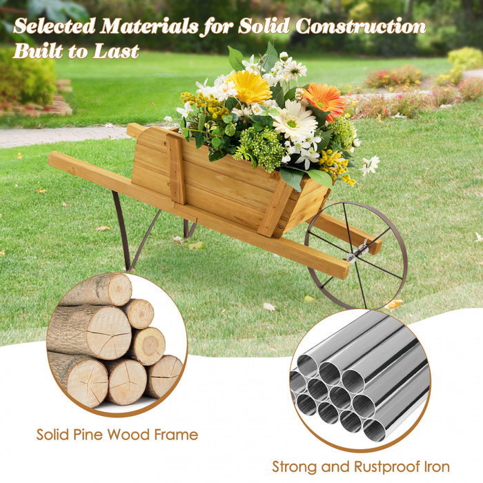 Chariot De Fleur Rustique Interieur/exterieur Decoratif De Planteur De Wagon En Bois Costway Avec Roue Beige