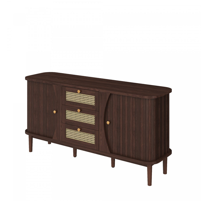 James 55.3\" Cabinet Moderne Minimaliste en Bois avec Portes Coulissantes et Etageres Ajustables, Marron Fonce