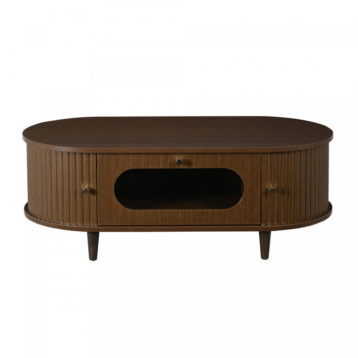 Grain Table Basse Noyer 39.3 po avec Porte Enroulable et Tiroir Acrylique, Noyer
