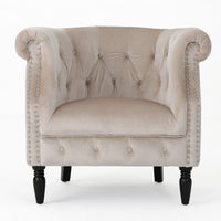  Fauteuil Akira En Tissu Velours Avec Capitonnage À Boutons Et Bordure Cloutée -  Couleur Champagne