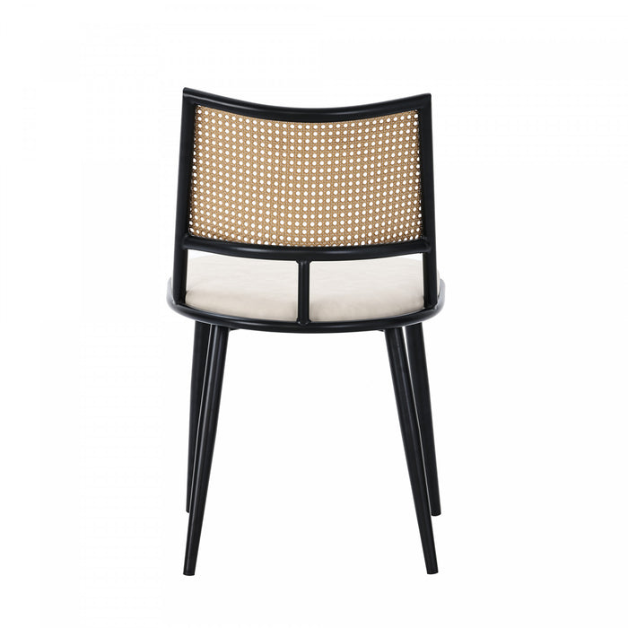 Chaises de salle a manger modernes Oliver avec assise rembourree en PU et dossier en rotin PE, lot de 4, noir