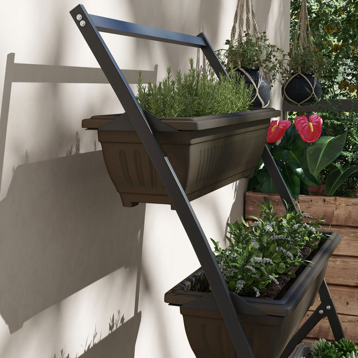 Outsunny Lit De Jardin Sureleve Vertical De 4 Niveaux Avec 4 Boites De Jardiniere, Support De Plante Exterieur Cultivent Le Conteneur Avec Des Trous De Fuite Pour Patio De Balcon Exterieur, Brun