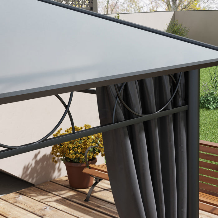 Outsunny Auvent A Toit Rigide 13' X 10', Tonnelle De Terrasse, Gris Fonce