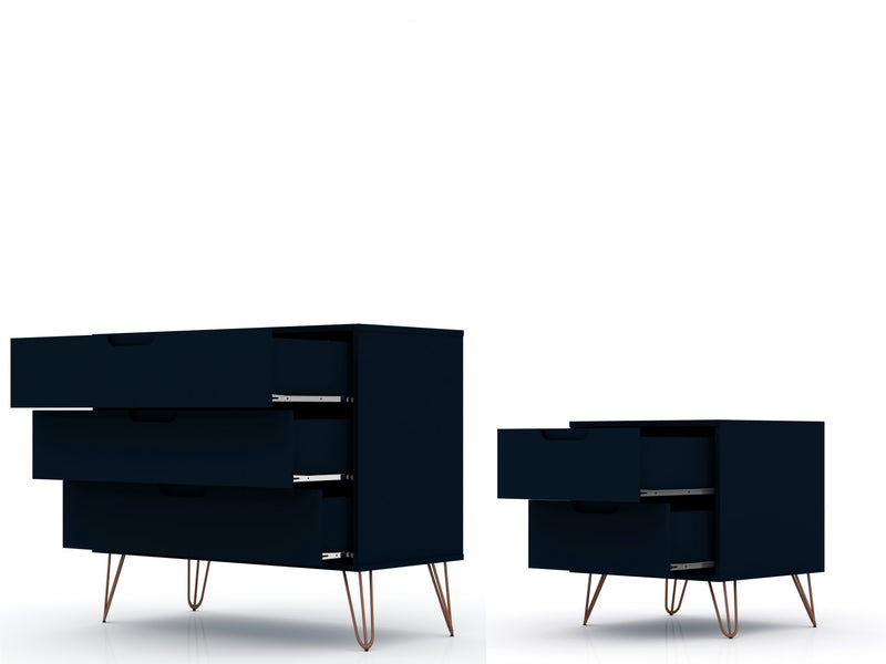 Ensemble de commodes 2 pieces Rockefeller style milieu du siecle, bleu minuit