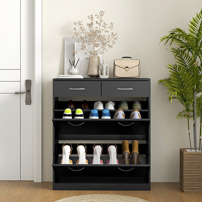 HOMCOM Meuble a chaussures avec tiroirs rabattables, noir