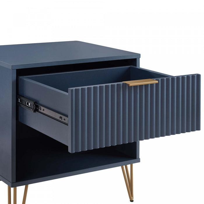 Table de nuit moderne Dumbo 20\" a cannelures, bleu minuit (1 tiroir)