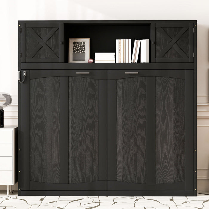 Lit escamotable Ethan en bois massif avec armoires de rangement, taille queen, noir