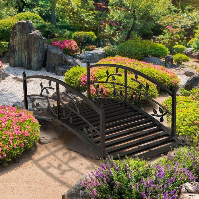 Outsunny 4' Pont De Jardin Arque En Metal Avec Rails, Pont D'etang, Noir