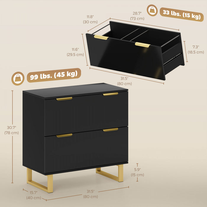 HOMCOM Classeur lateral a 2 tiroirs, noir brillant