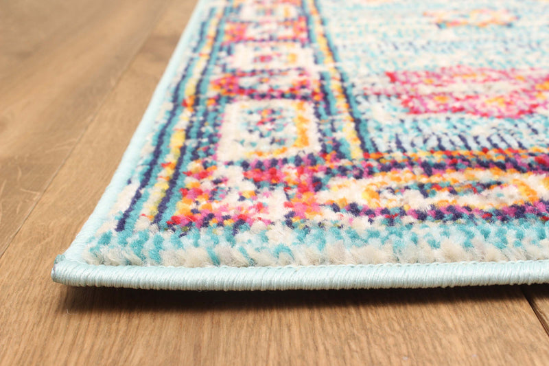 Tapis de Couloir Traditionnel Lotus 2'8\" x 8'2\" en Bleu