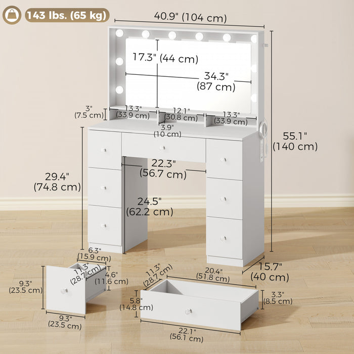 Coiffeuse HOMCOM avec Station de Charge, Blanc