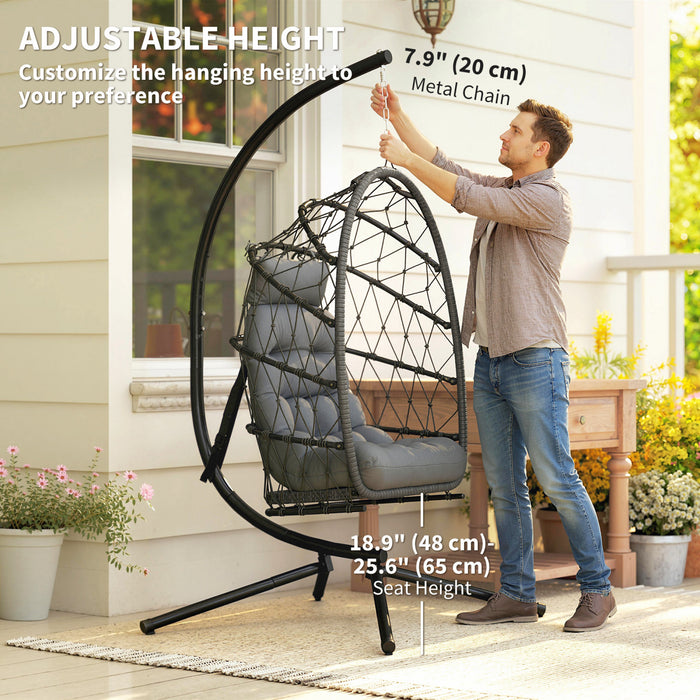 Chaise suspendue Outsunny avec support, chaise balancoire pliable, gris fonce
