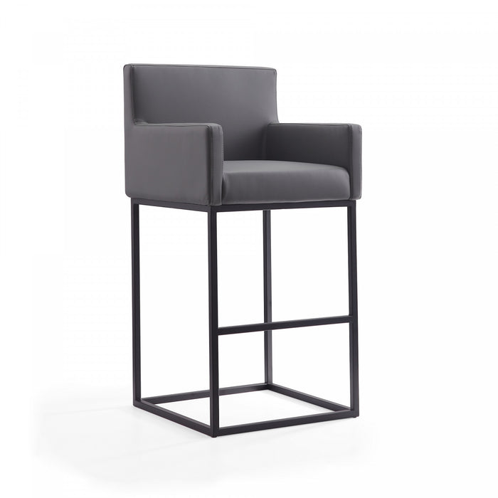 Tabouret de bar rembourre en metal gris style mid-century modern Ambassador - Lot de 3