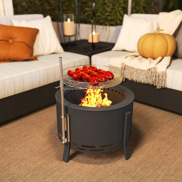 Outsunny Foyer D'exterieur Avec Grille De Cuisson, Recuperateur De Cendres