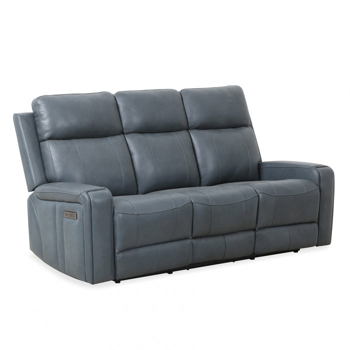 Sofa inclinable electrique Bellamy de 78 po en cuir assorti avec appuie-tete ajustable et USB - Bleu