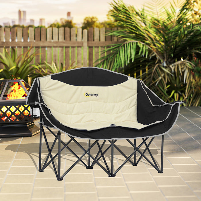 Outsunny Chaise De Camping Double , Chaise De Camping Rembourree, Kaki