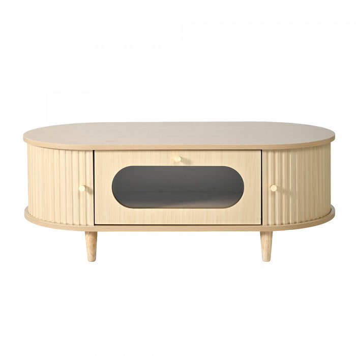 Grain Table Basse Noyer 39.3 po avec Porte Enroulable et Tiroir Acrylique, Noyer Naturel